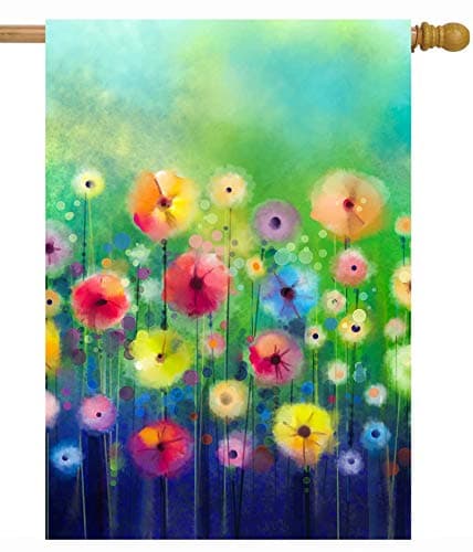 ShineSnow Watercolor Abstract Spring Summer Seasonal Green Floral Flowers Art House Flag 28" x 40" Double Sided Polyester Welcome Large Yard Garden Flag Banners for Patio Lawn Home Outdoor Decor - Image 1