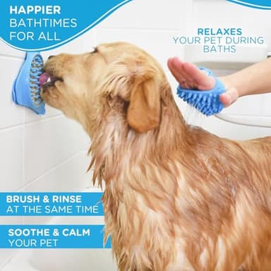 Aquapaw Dog Bath Brush & Sprayer - Original, Blue - Wearable Scrubber & Shampoo Brush for Pet Bath & Grooming - Compatible with Indoor Shower Hose & Garden Hose, Adapters Included - Image 3