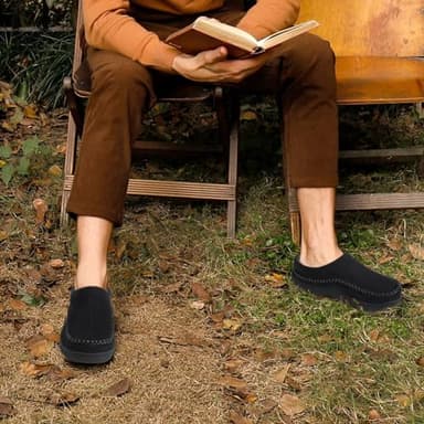 Zigzagger Men's Slip On Moccasin Slippers, Indoor/Outdoor Warm Fuzzy Comfy House Shoes, Fluffy Wide Loafer Slippers,Jet Black, 11-12 D(M) US - Image 6