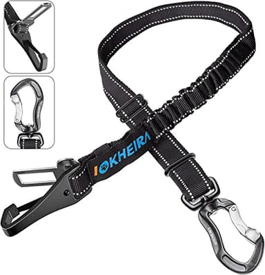 IOKHEIRA Dog Seatbelt, Updated Adjustable Harness Reflective Bungee Dog Car Seat Belt with Aviation Aluminum Alloy Rotatable Carabiner, Hook & Buckle - Image 1