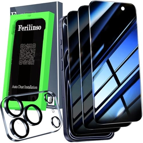 Ferilinso Auto-Dust-Install 3 Pack Privacy Screen Protector for iPhone 17 Pro Max with (Private Accessories)-Metal Aluminum Alloy Camera Lens Protector, Tempered Glass Cover, Case Friendly - Image 1