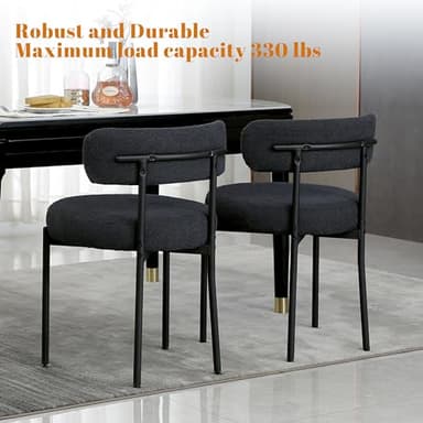 DYHOME Black Boucle Dining Chairs Set of 4, Modern Upholstered Dining Chairs with 4" Thick Cushion and Sturdy Metal Legs for Dining Room, Kitchen - Image 3