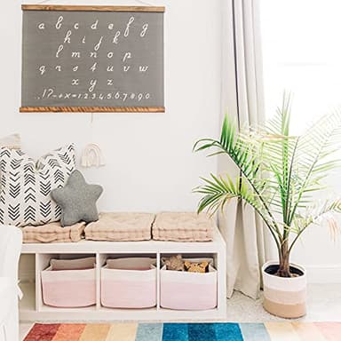 OrganiHaus Woven Storage Baskets for Organizing, Cotton Rope Organizer Bins for Shelves, Closet & Nursery, Dog Toy Basket, Decorative Bins for Toys, Towels & Books - 15x10x9, Pink/Off-White - Image 6