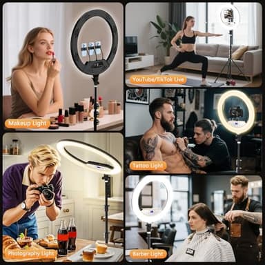 22'' Ring Light with 75'' Tripod Stand, LED Display/2 USB Ports/6500K Dimmable Ring Light for ipad Phone Holder for Tattoo Lash Live Makeup Video Recording TikTok Barber Stylist Photography - Image 3