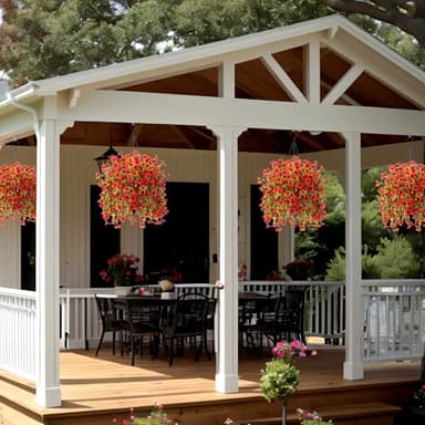 INXUGAO Artificial Fake Spring Hanging Flowers Plants with Basket Outdoor Flower Decor, Faux Silk Colorful Daisy in Metal Coconut Lining Pot Plastic Shrubs Decor Farmhouse Home Garden (Red Orange) - Image 2