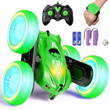 SAUFTTI Remote Control Car, Gesture Sensor RC Stunt Cars Toys for Kids Age 6 7 8 9 10 11 12+ Years Old, Double-Sided 360° Rotating 4WD RC Drift Truck for Boys Girls Birthday (Green) - Image 1