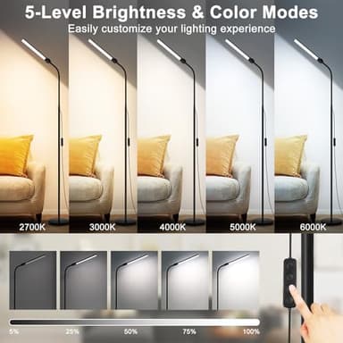 LED Floor Lamp, 15W/1800LM Bright Reading Floor Lamp for Office with Double Head, Adjustable Gooseneck Dimmable Modern Standing Light for Lash Extension Craft, Eye Caring Floor Lamps for Living Room - Image 3