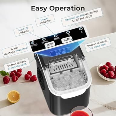 Countertop Ice Maker Machine – 8 Bullet Ice in 6 Mins, 26.5lbs/24Hrs Output – Self-Cleaning Portable Design with Selectable Ice Size & Touch Display for Home/Office/Bar - Image 5