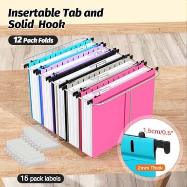 Shutex Extra Capacity Plastic Hanging File Folder,12 Pack Reinforced Hang Folders Letter Size,Heavy Duty 2 Inch Expansion,Filing Cabinet Folders,for Bulk Files, Medical Charts,Assorted Colors - Image 5