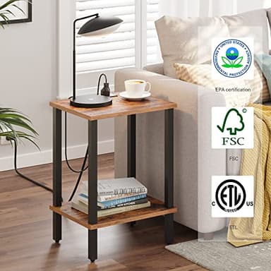 TUTOTAK End Table with Charging Station, Side Table with USB Ports and Outlets, Nightstand, 2-Tier Storage Shelf, Sofa Table for Small Space TB01BB040 - Image 6
