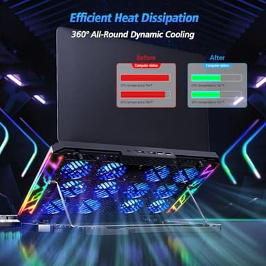 Trullypine Laptop Cooling Pad with 12 Quiet Fans, Slim Portable for 12-17.3 Inch Laptop Cooler Stand with 5 Height Adjustable, Ergonomic Gaming Cooling Fan Pad with Two USB Ports & Phone Holder (Gear) - Image 9