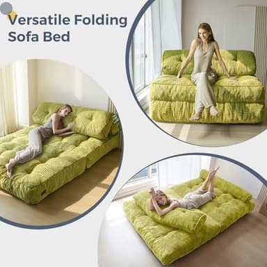 MAXYOYO Folding Sofa Bed, Convertible Sleeper Chair with Pilow Foldable Matress with Back Support, Portable Fold Out Chair Bed for Living Room Bedroom, Green Double - Image 3