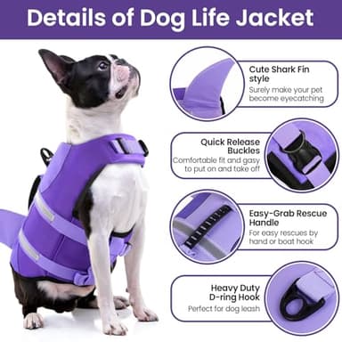 Bess Bridal Dog Life Jacket - Shark Life Vest for Swimming Boating - Reflective Lifejacket Swimsuit for Small Medium Large Dogs - High Buoyancy Lifesaver Preserver with Rescue Handle, Purple Shark L - Image 5
