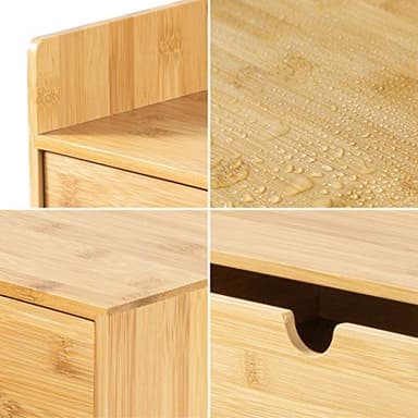 Wisuce Bamboo Desk Organizer, Mini Desktop Drawer Tabletop Storage Organization Box for Office Home Toiletries Supplies Vanity, No Assembly Required (3 Drawer with Shelf) - Image 7