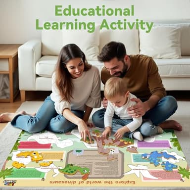 iPlay, iLearn Floor Puzzle for Kids Ages 3-5 4-6, Dinosaur Jigsaw Puzzle, 52Pcs Wooden Jumbo Dino Animal Puzzles Game, Toddler Educational Learning Toy, Preschool Birthday Gifts for Boy Girl Child - Image 6