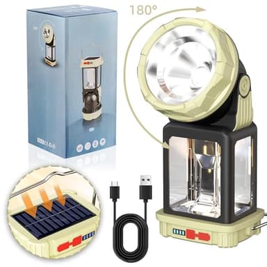 HOMY Solar Camping Lantern: Dual Solar/USB-C Charging, Super Bright LED, Adjustable Brightness, Swivel Spotlight, Lightweight Compact for Camping, Storm Outages, Outdoor Use - Image 1