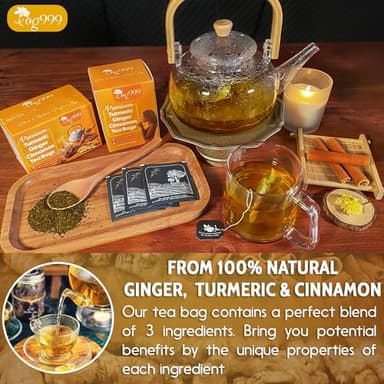 TOG999, Premium 20 Tea Bags Turmeric, Ginger, Cinnamon, 100% Natural, Hand-made Blend of Turmeric, Ginger, and Cinnamon Herbal Tea. Eco-conscious Tea Bags. No Sugar, No Caffeine, No Gluten, Vegan. - Image 4
