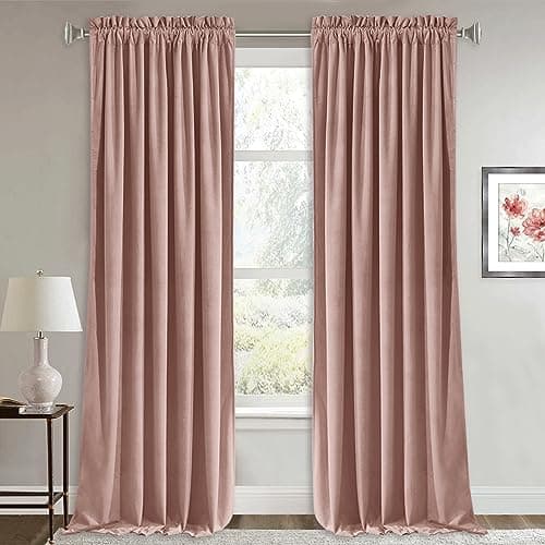 RYB HOME Dusty Pink Velvet Curtains 108 inches for Bedroom, Rod Pocket Soft Fabric Curtains & Drapes for Living Room, Sliding Glass Door, W 52 x L 108, 2 Panels Set - Image 1