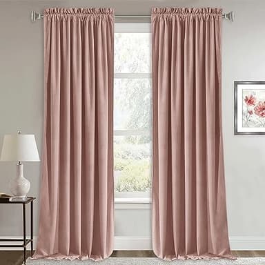 RYB HOME Dusty Pink Velvet Curtains 108 inches for Bedroom, Rod Pocket Soft Fabric Curtains & Drapes for Living Room, Sliding Glass Door, W 52 x L 108, 2 Panels Set - Image 1