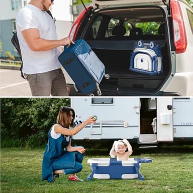 Collapsible Baby Bathtub for Newborns to Toddler with Real-time Temp Monitor & Floating Cushion,Portable Travel Tub for 0-36 Month, Foldable Baby Bath Tub for Infants Boy (Blue) - Image 7