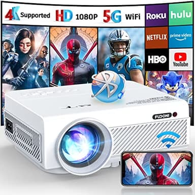 Projector with WiFi and Bluetooth, FUDONI 5G WiFi Native 1080P Outdoor Projector 15000L Support 4K, Portable Movie Projector with Screen and Max 300", for iOS/Android/Laptop/TV Stick/HDMI/USB/VGA/TF - Image 1