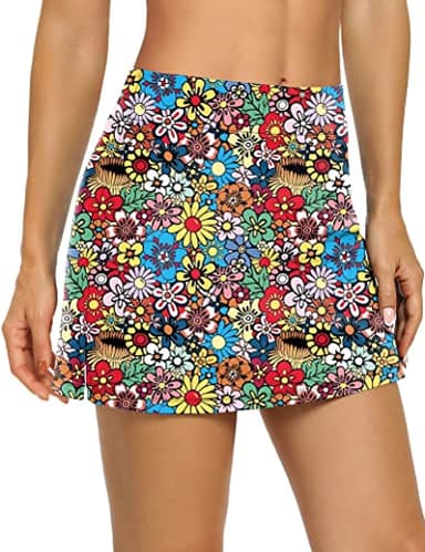 LouKeith Tennis Skirts for Women Golf Athletic Activewear Skorts Mini Summer Workout Running Shorts with Pockets Colorful Flowers XL - Image 1