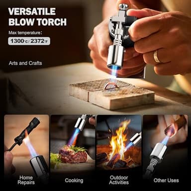 RAVS Butane Torch Lighter, Refillable Butane Kitchen Torch with Safety Lock and Adjustable Flame, Creme Brulee Torch for Baking, BBQ, Blow Torch for Cooking, Black, Butane Gas Not Included - Image 5