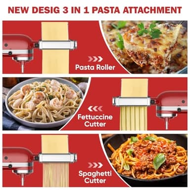 3 in 1 Pasta Attachment for KitchenAid Stand Mixer, All Metal Pasta Maker KitchenAid Attachment, Pasta Sheet Roller, Spaghetti Cutter, Fettuccine Cutter Maker Accessories and Cleaning Brush by Gvode - Image 2