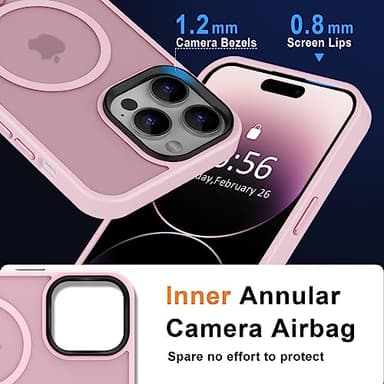 MOCCA Strong Magnetic for iPhone 14 Pro Max Case [Compatible with Magsafe] [10FT Military Grade Protective] Translucent Matte Slim Shockproof Case for iPhone 14 Pro Max 6.7"-Pink - Image 5