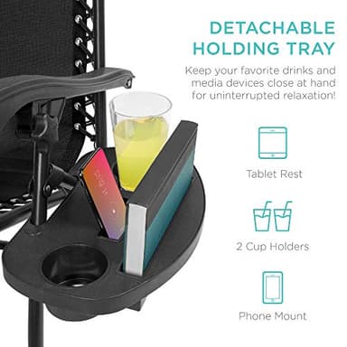 Best Choice Products Set of 2 Adjustable Steel Mesh Zero Gravity Lounge Chair Recliners w/Pillows and Cup Holder Trays - Black - Image 6