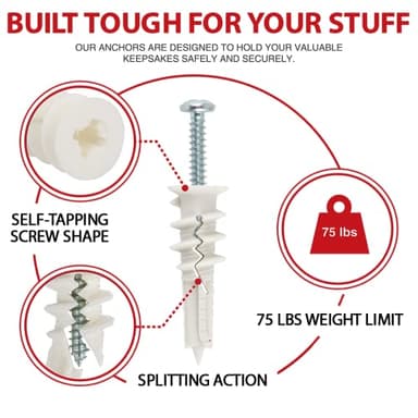CrimsonMark 120Pcs #8 Self Drilling Drywall Anchors and Screws kit #8 x 1-1/4”- Superb Wall Anchors for Drywall, Holds Upto 75lbs – No Drill Hole Required with These Dry Wall Screws and Anchors - Image 2