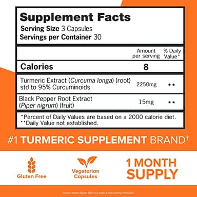 Qunol Turmeric Curcumin with Black Pepper, 2250mg Turmeric Extract with 95% Curcuminoids, Extra Strength Turmeric Supplement, Enhanced Absorption, Joint Support Supplement, 90 Vegetarian Capsules - Image 5