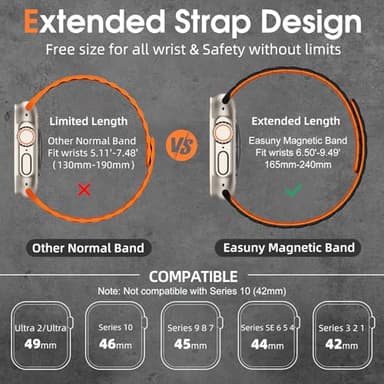 Easuny Sport Magnetic Band Compatible with Apple Watch Ultra 3/2/Ultra Band for Men 49mm 46mm 45mm 44mm 42mm, Silicone Waterproof Loop Strap for iWatch Series 11 10 SE 9 8 7 6 5 4 3 2 1 - Image 5