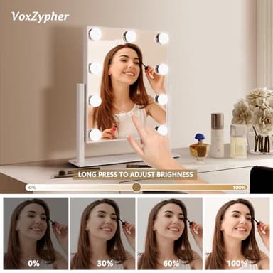 VoxZypher Hollywood Vanity Makeup Mirror with Lights - 9 LED Bulbs, Touch Control, 3 Colors Light, 360° Rotation, Light Up Vanity Mirror for Dressing Room & Bedroom - Image 4
