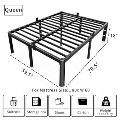 ROIL 18 Inch Queen Bed Frame with Rounded Corner and Headboard Hole Mattress Retainers 3500LBS Metal Heavy Duty Steel Slats No Box Spring Needed Platform Noise-Free Easy Assembly - Image 3