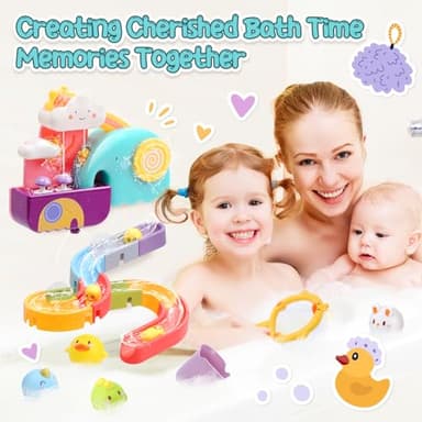 CUTE STONE Baby Bath Toys - Bathtub Toy W/ Water Slide Building Track, No Hole Floating Squirting Toys, Duck Fishing Net Game, Toddler Shower Toys, Educational Gifts for Boys & Girls - Image 3