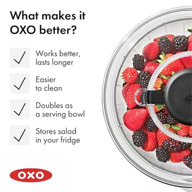 OXO Good Grips Salad Spinner | Lettuce Spinner | Fruit Washer | Fruit Washing Bowl with Strainer | Vegetable Cleaner | Salad Cleaner | Lettuce Washer | 6.22 Quart Capacity - Image 10