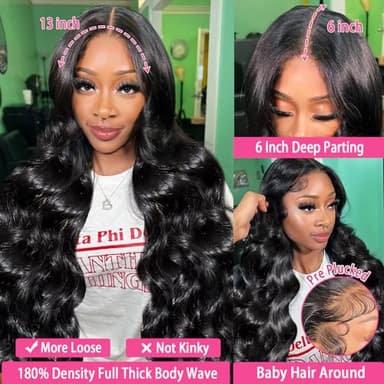 Smabuity 13x6 Body Wave Lace Front Wigs Human Hair Pre Plucked, 180% Density HD Transparent Glueless Lace Frontal Wigs with Baby Hair for Women, 26 Inch - Image 5