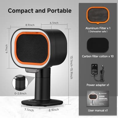 Portable Range Hood - 4-Speed Adjustable Exhaust Fan with Telescoping Height & 40° Tilt Low Noise 52dB, Large-Caliber Aluminum Filter + Oil Cup & 10 Carbon Cotton Filters for Indoor BBQ/Hot Pot/RV - Image 3