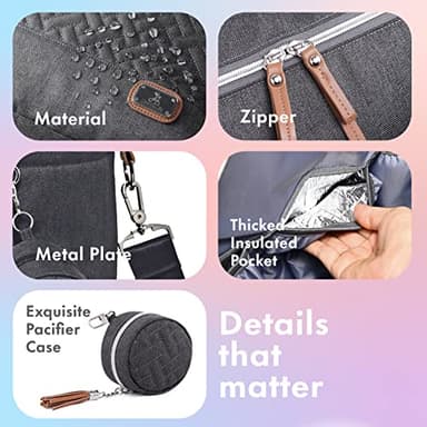 Dikaslon Diaper Bag Tote with Pacifier Case and Changing Pad, Large Travel Diaper Tote for Mom and Dad, Multifunction Baby Bag for Boys and Girls, Dark Grey - Image 3