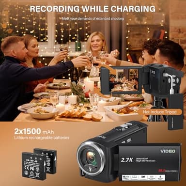 Muitune Camcorder Video Camera QHD 2.7K 56MP 16X Digital Zoom Vlogging Camera with LED Fill Light for YouTube, 2.8 Inch 270 Degree Rotation LCD Screen Camcorder with 32GB SD Card and Two Batteries - Image 4
