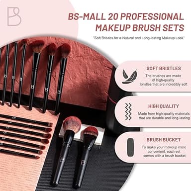 BS-MALL Makeup Brushes Set Professional – 20Pcs Premium Synthetic Foundation Powder Concealers Eye shadows Blush Makeup Brushes with Black case - Image 2