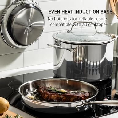 T-fal Pro Tri-Ply Stainless Steel Cookware Set 13 Piece, Induction Compatible Oven Safe 500F, Lids 350F, Fast & Even Heat, Professional Quality & Durability, Pots and Pans Set, Dishwasher Safe, Silver - Image 7