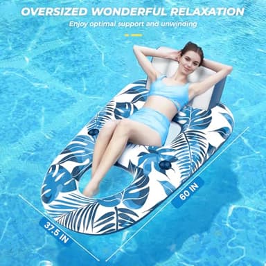 JCLEAL Pool Floats Lounger, Inflatable Pool Floaties Rafts Adult Extra Large Recliner Tanning Lounge Chair Water Floaty with Backrest Footrest Cup Holder for Swimming Pool Beach Lake and Vacation - Image 5