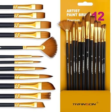 Transon Art Painting Brush Assorted Set of 12 for Acrylic Watercolor Gouache Hobby Painting - Image 1