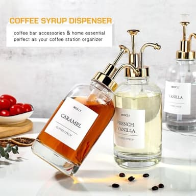MHDCLY Coffee Bar Accessories, Coffee Syrup Dispenser - 4pack,16.9oz Syrup Dispenser with Labels,Syrup Pump Dispenser for Coffee Bar(Gold Pump) - Image 6
