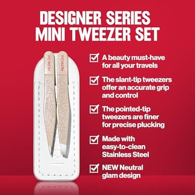 Revlon Designer Series Mini Tweezer Set, Hair Removal Tool Kit with Slant & Point Tips, Portable and Easy to Use, Made with Long Lasting Stainless Steel, 1 Count - Image 3
