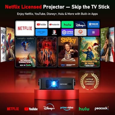 [Ultra-Slim 1.97"| Netflix Licensed | AI Auto Focus | 360° Stand] Smart Mini Projector with WiFi 6 & Bluetooth, Built-in Netflix/YouTube/Disney+/Hulu, DBPOWER N5 Movie Projector for Bedroom (Black) - Image 2