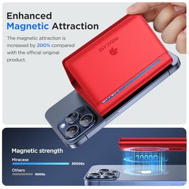 Miracase Magnetic Wallet for Men/Women with Stand, Compatible with MagSafe Wallet, 4+ Cards, 0.5 inch thick, Card Holder for iPhone 17/16/15/14/13/12 Series(Red) - Image 2