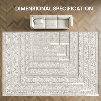 befbee 8x10 Area Rugs for Living Room, Stain Resistant Neutral Washable Rugs for Dining Room, Vintage Non-Slip Thin Large Size Beige Area Rug, Printed Vintage Home Decor Rug（Beige） - Image 2